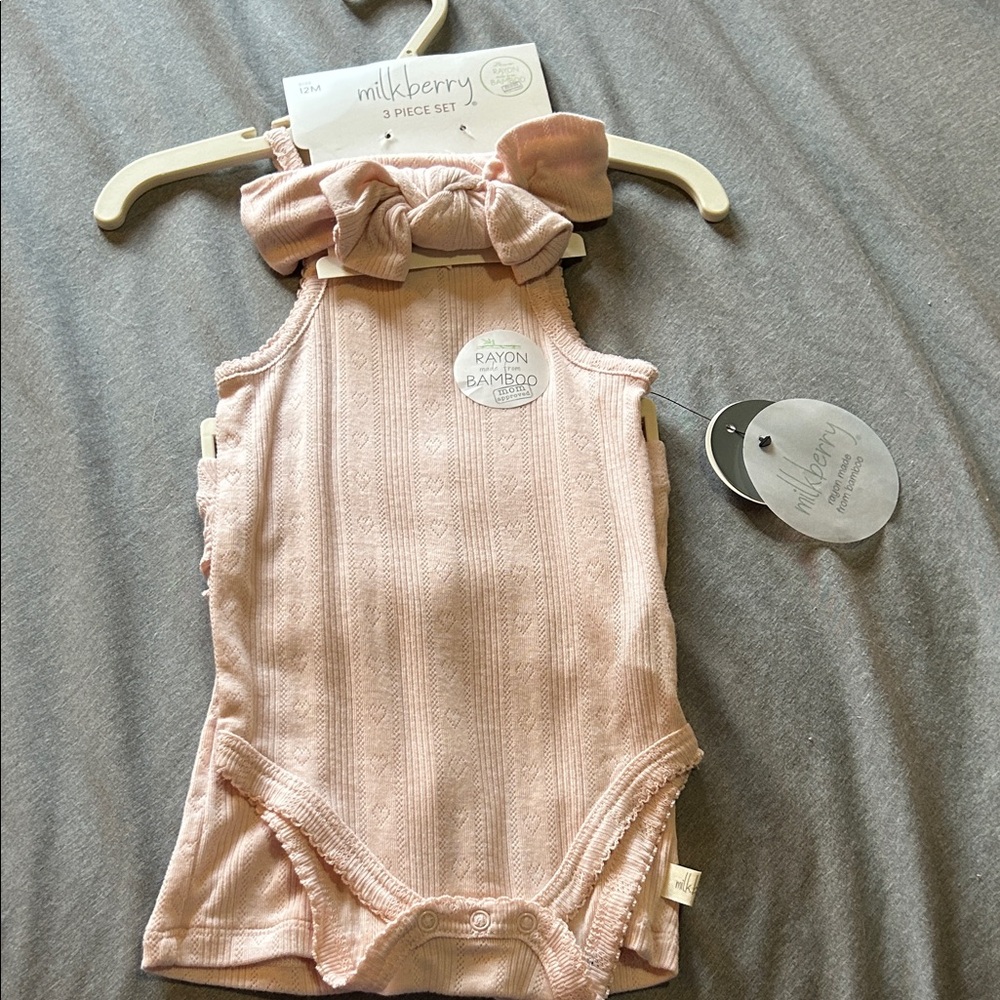 Milkberry Light Pink Kids Bodysuit with shorts and bow
